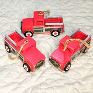 Wonderland Wooden Truck Christmas Ornaments Set of 3